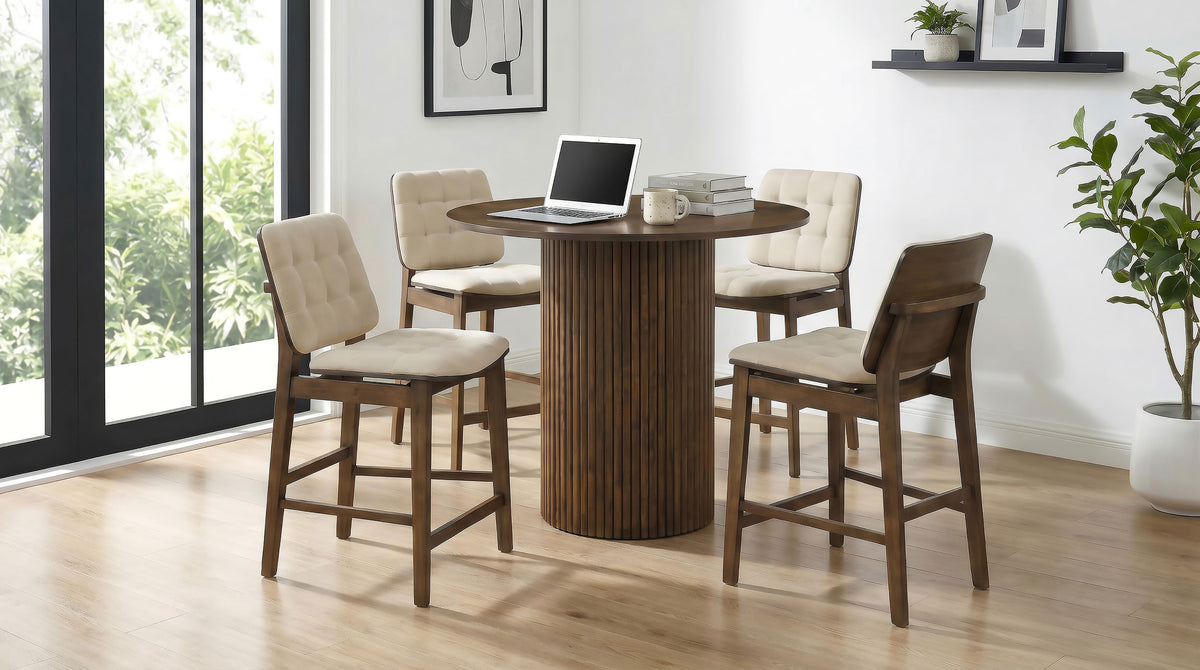 Hamlyn 43-inch Round Wood Counter Height Dining Table - Walnut