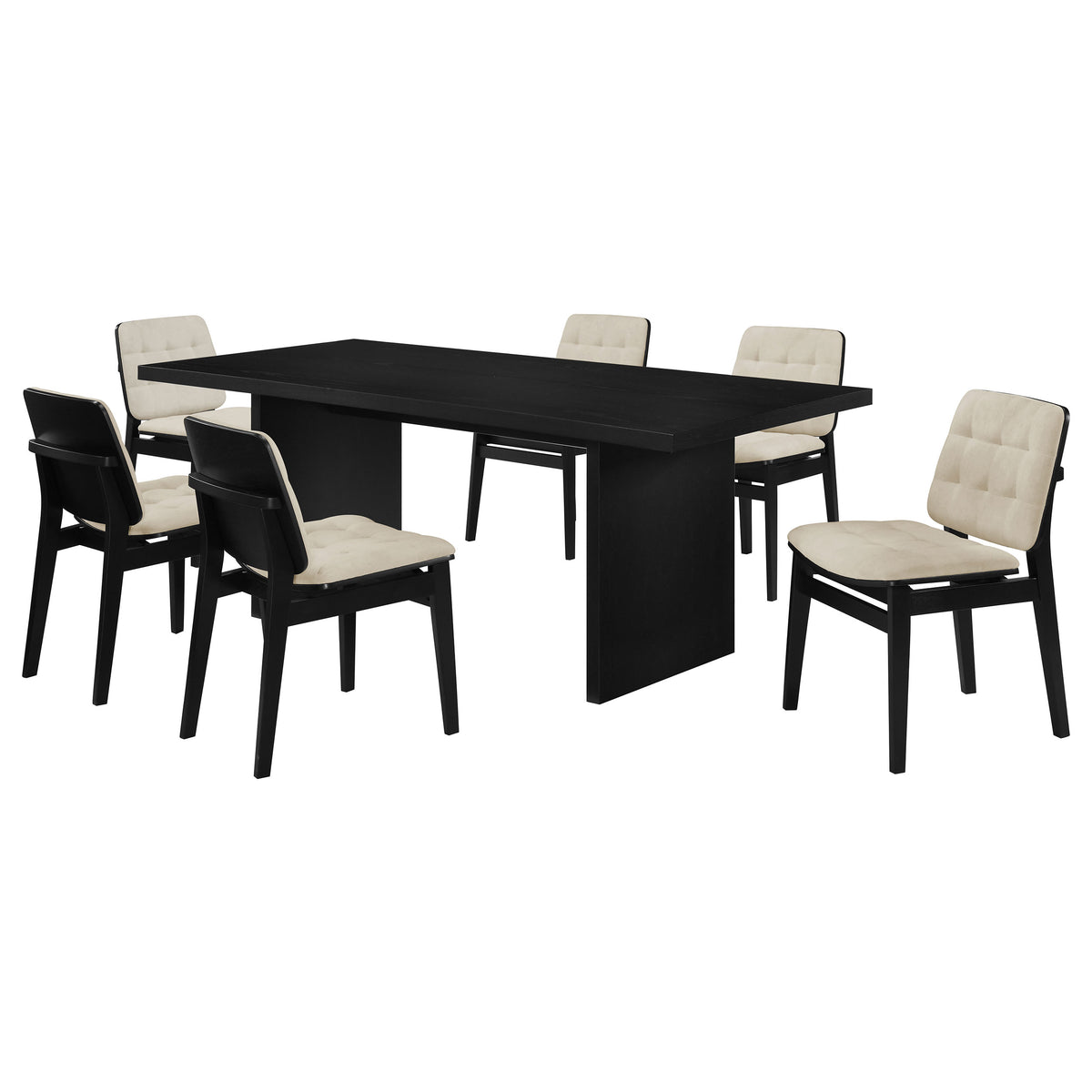 Decker 7-piece 82-inch Rectangular Dining Set with Redbridge Side Chairs - Black, Cream