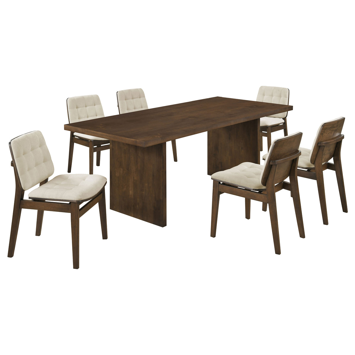 Decker 7-piece 82-inch Rectangular Dining Set with Redbridge Side Chairs - Walnut, Cream
