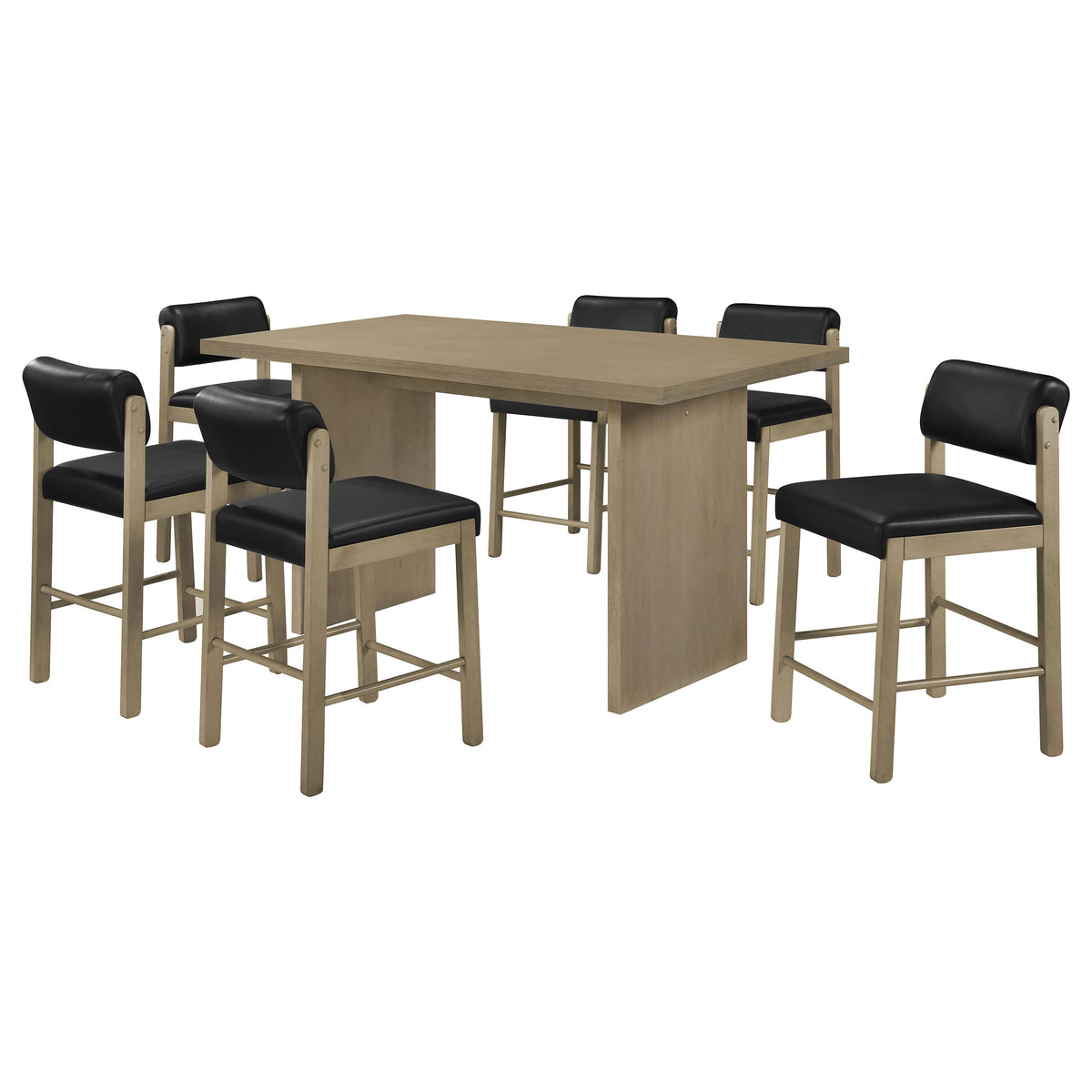 Decker 7-piece 70-inch Rectangular Counter Height Dining Set with Kehoe Counter Chairs - Natural Oak, Black