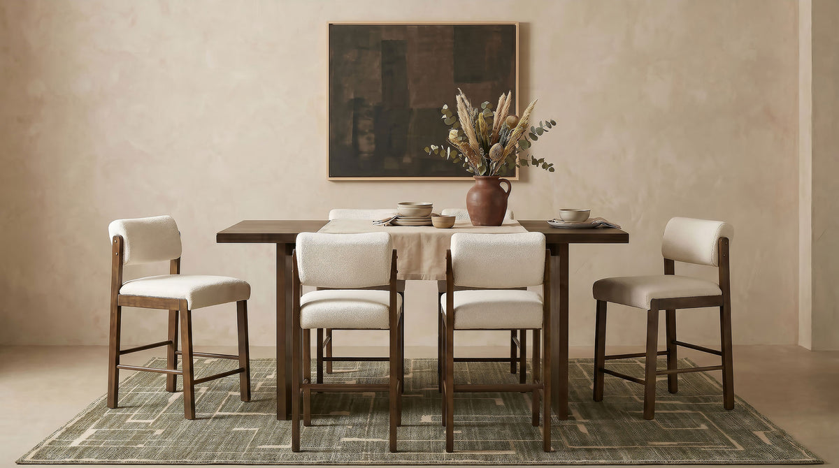 Decker 7-piece 70-inch Rectangular Counter Height Dining Set with Kehoe Counter Chairs - Walnut, Cream