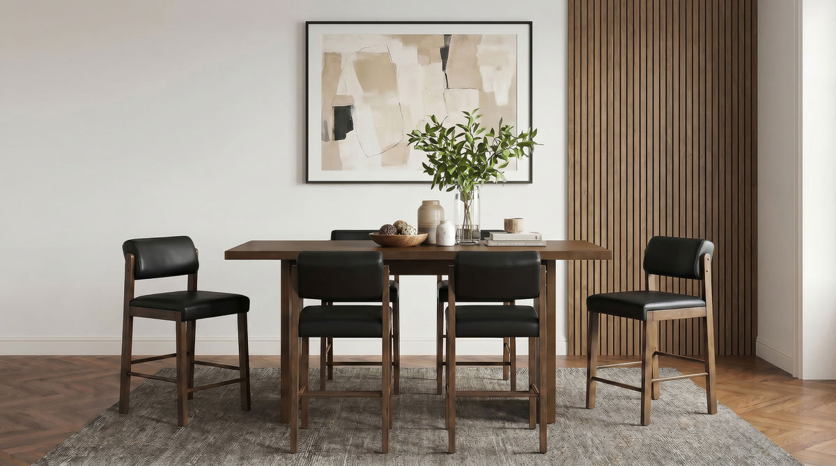 Decker 7-piece 70-inch Rectangular Counter Height Dining Set with Kehoe Counter Chairs - Walnut, Black