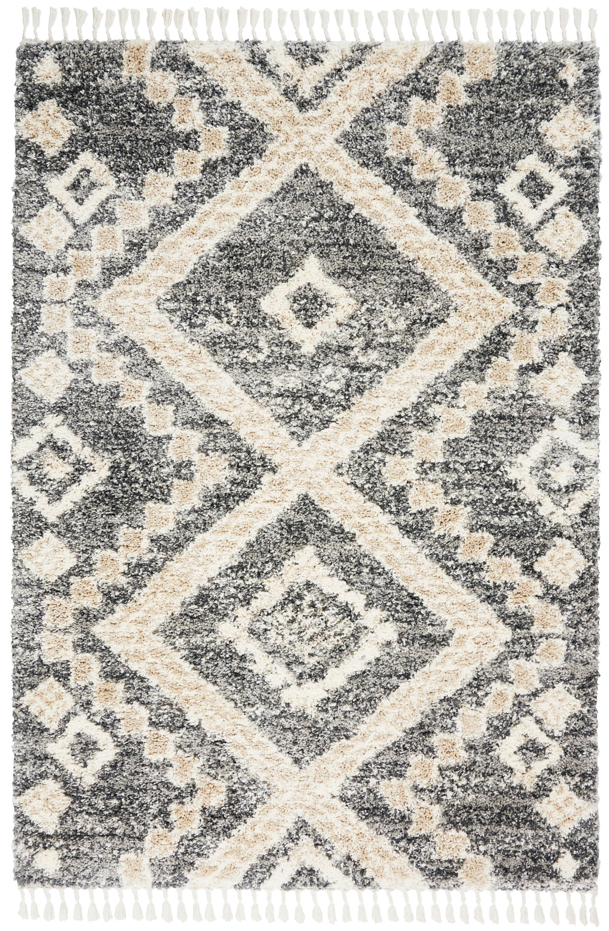 Oslo Shag OSL02 Grey Ivory Rug - Rectangle
