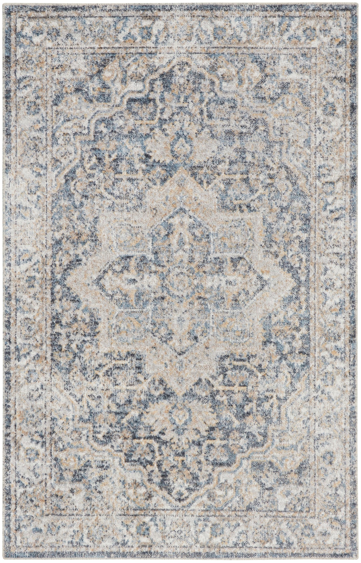Astra Machine Washable ASW12 Grey Blue Rug - Rectangle