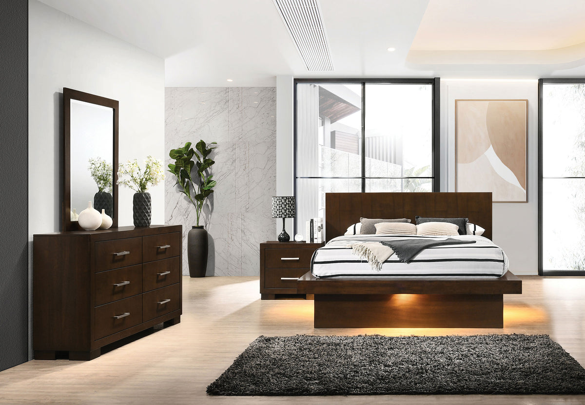 Jessica 4-piece LED Bedroom Set - Eastern King, Cappuccino