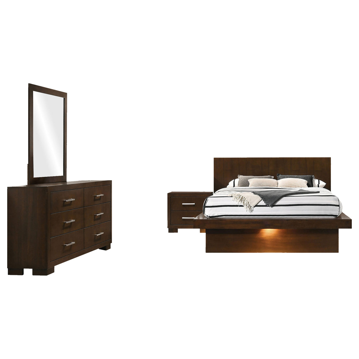 Jessica 4-piece LED Bedroom Set - Eastern King, Cappuccino