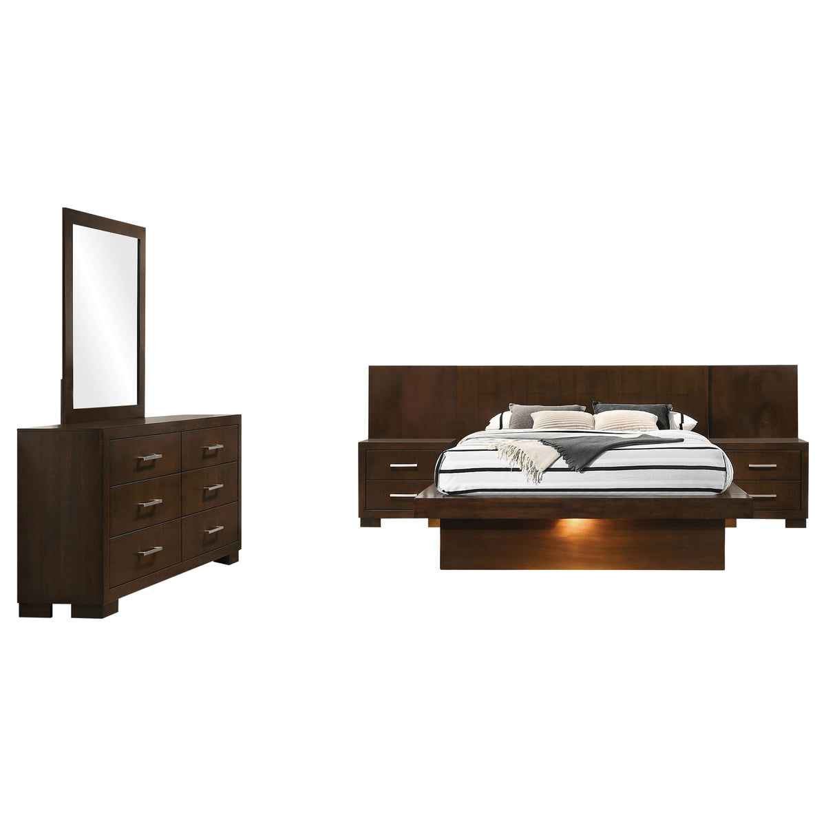 Jessica 5-piece LED Bedroom Set Cappuccino - Eastern King