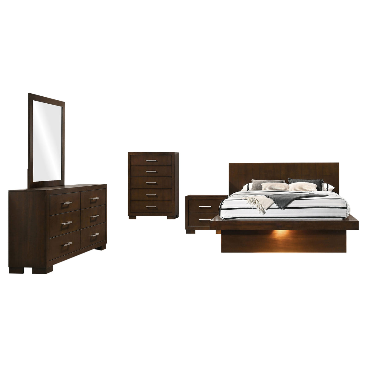 Jessica 5-piece LED Bedroom Set - Eastern King, Cappuccino