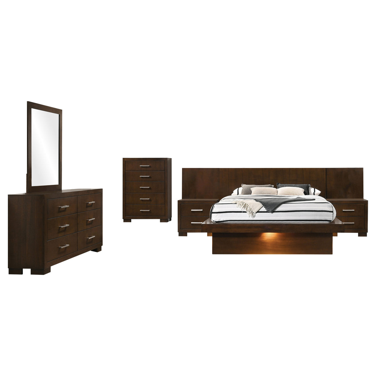Jessica 6-piece LED Bedroom Set Cappuccino - Eastern King