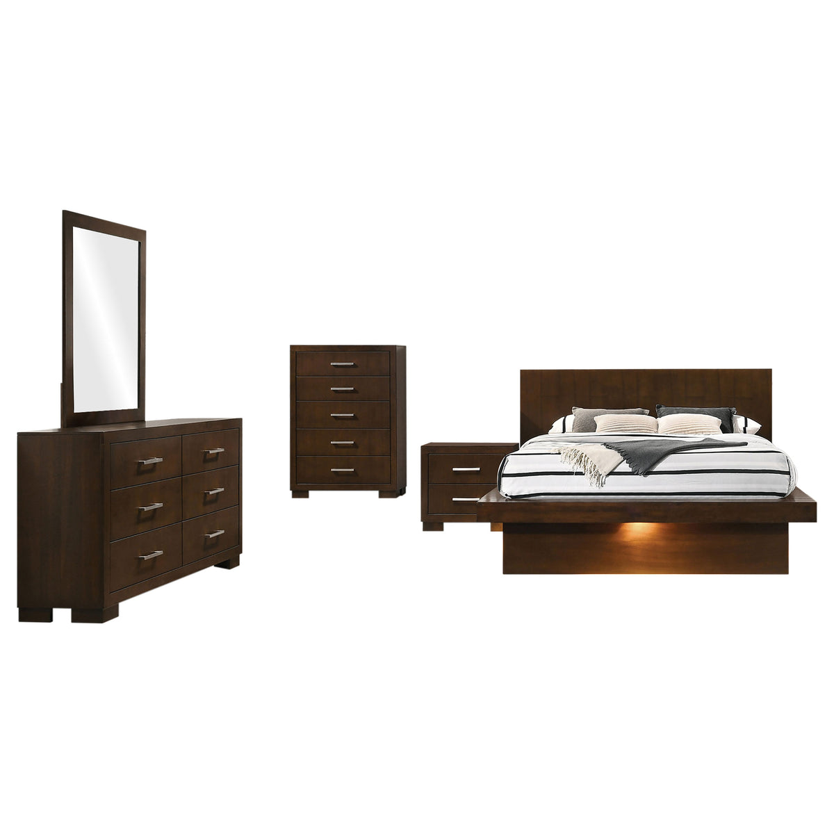 Jessica 5-piece LED Bedroom Set - Queen, Cappuccino