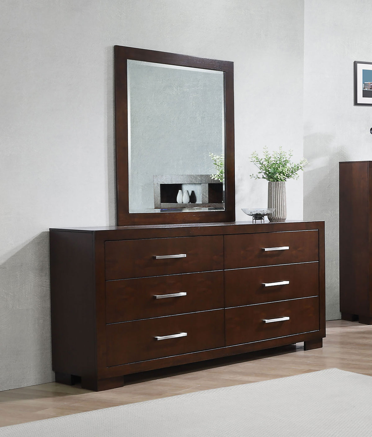 Jessica 6-drawer Dresser - Cappuccino, With Mirror