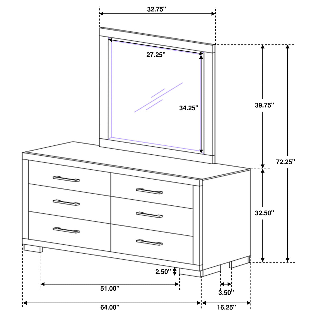Jessica 6-drawer Dresser - Cappuccino, With Mirror
