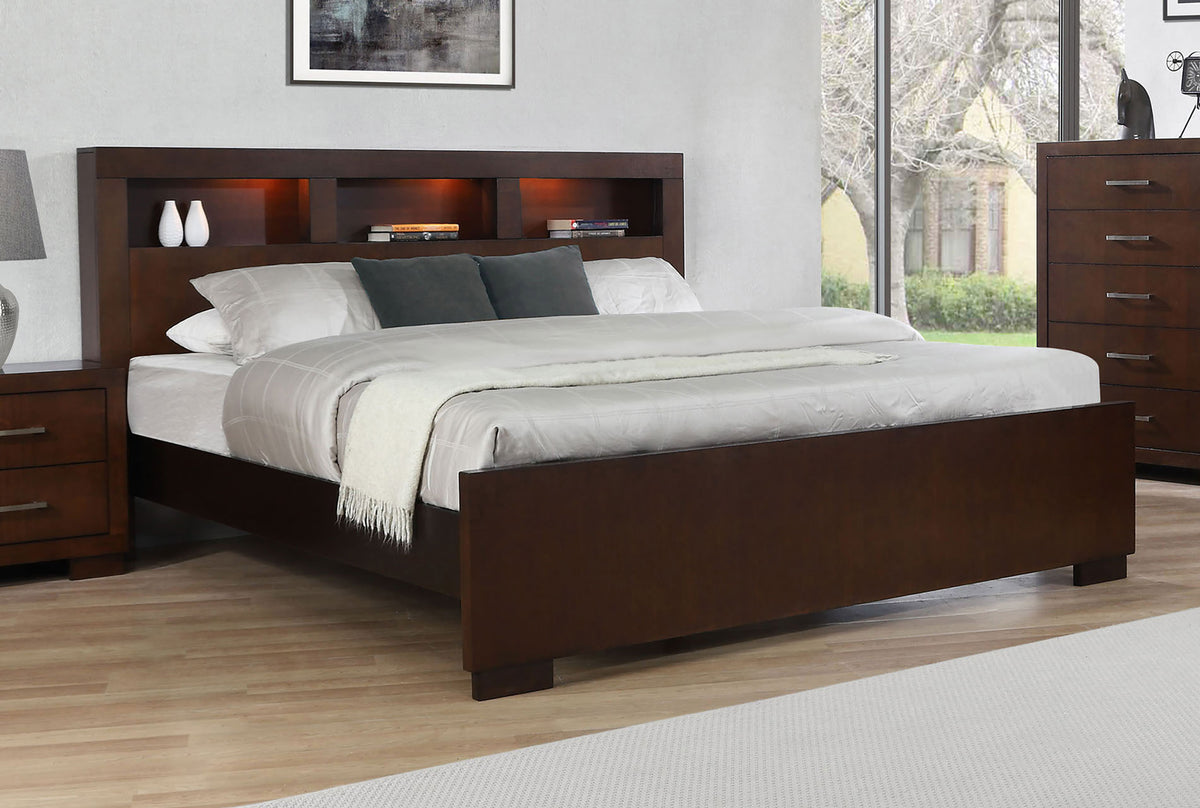 Jessica LED Storage Bookcase Bed Cappuccino - Eastern King