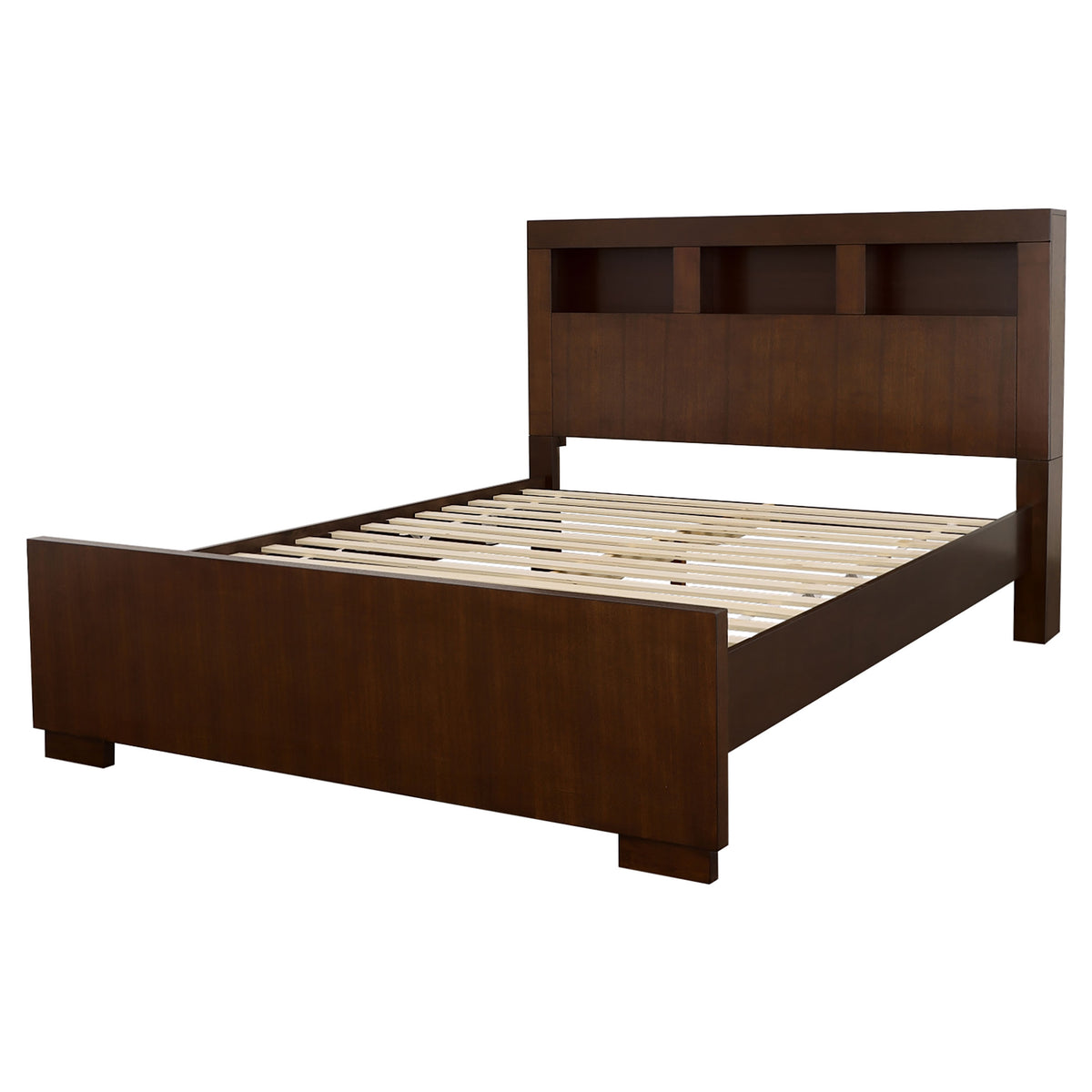 Jessica LED Storage Bookcase Bed Cappuccino - Queen