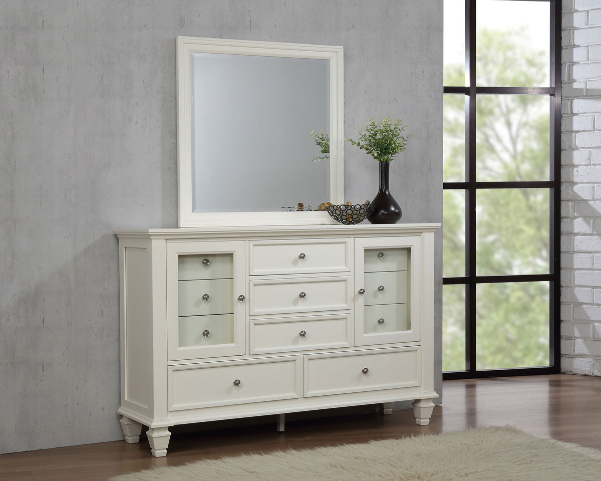 Sandy Beach 11-drawer Dresser Cream White - With Mirror