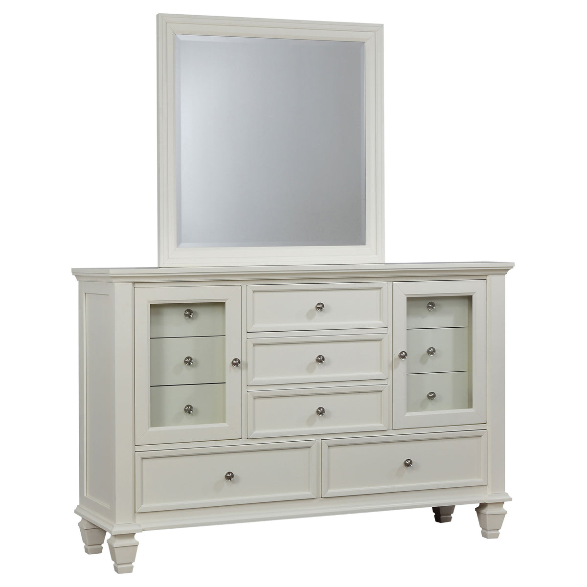 Sandy Beach 11-drawer Dresser Cream White - With Mirror