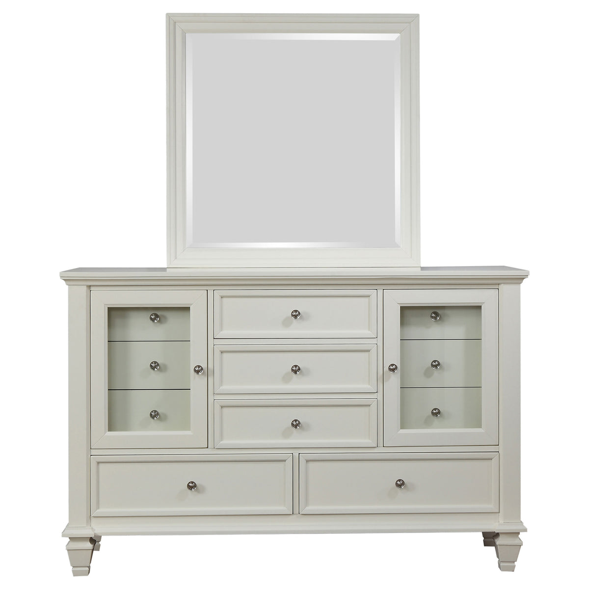 Sandy Beach 11-drawer Dresser Cream White - With Mirror