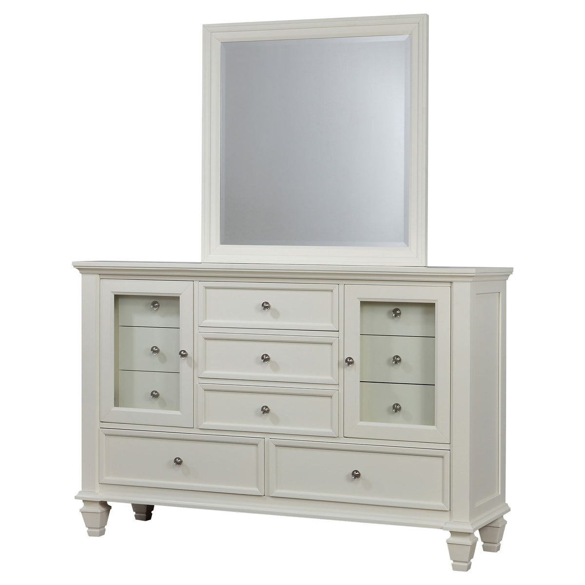 Sandy Beach 11-drawer Dresser Cream White - With Mirror