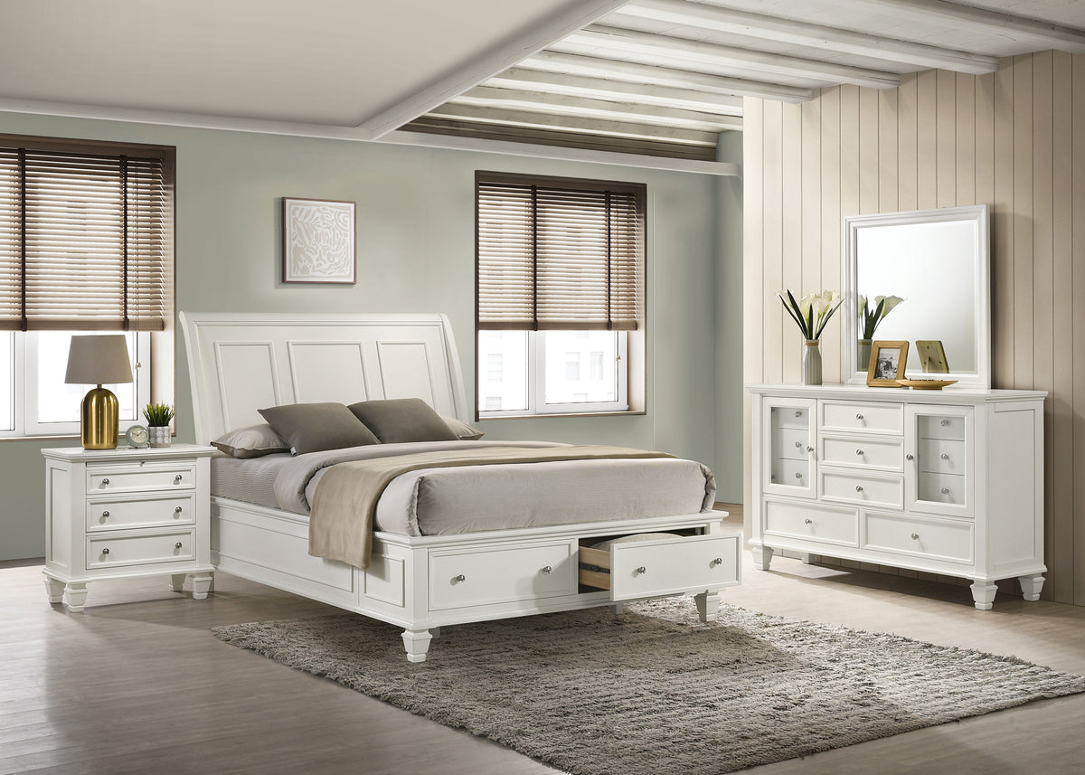 Sandy Beach 4-piece Bedroom Set Cream White with Wood Storage Panel Bed - Eastern King