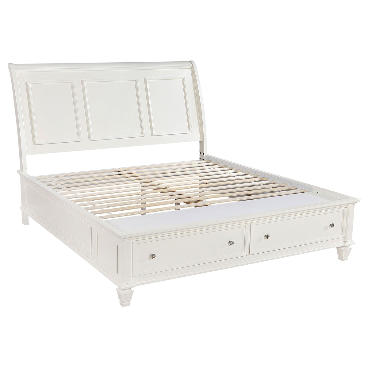 Sandy Beach 4-piece Bedroom Set Cream White with Wood Storage Panel Bed - Eastern King