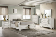Sandy Beach 5-piece Bedroom Set Cream White with Wood Storage Panel Bed - Eastern King