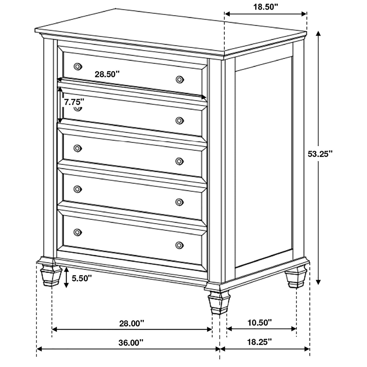 Sandy Beach 5-piece Bedroom Set Cream White with Wood Storage Panel Bed - Eastern King