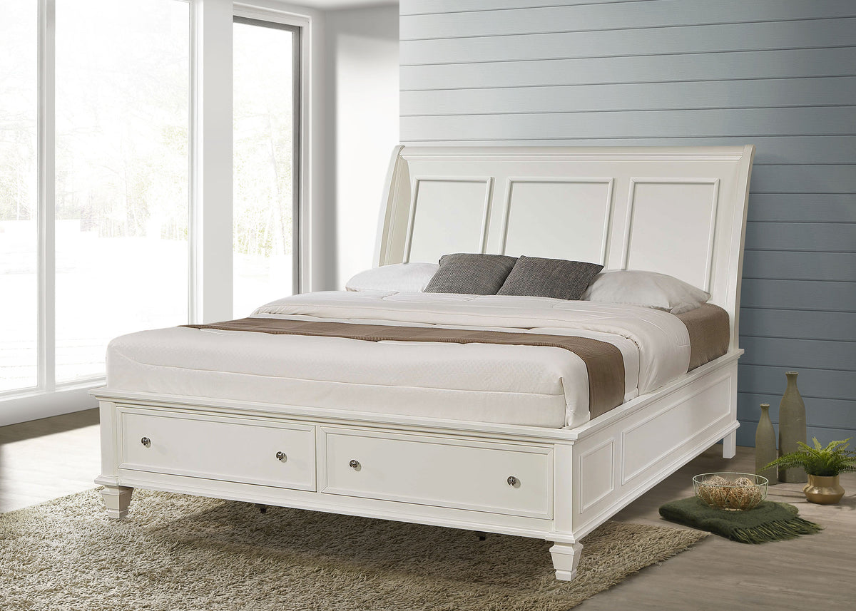 Sandy Beach Wood Storage Panel Bed Cream White - Eastern King