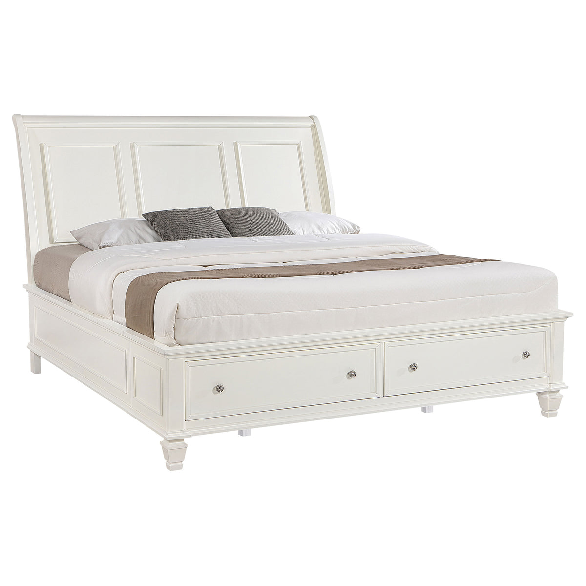 Sandy Beach Wood Storage Panel Bed Cream White - Eastern King