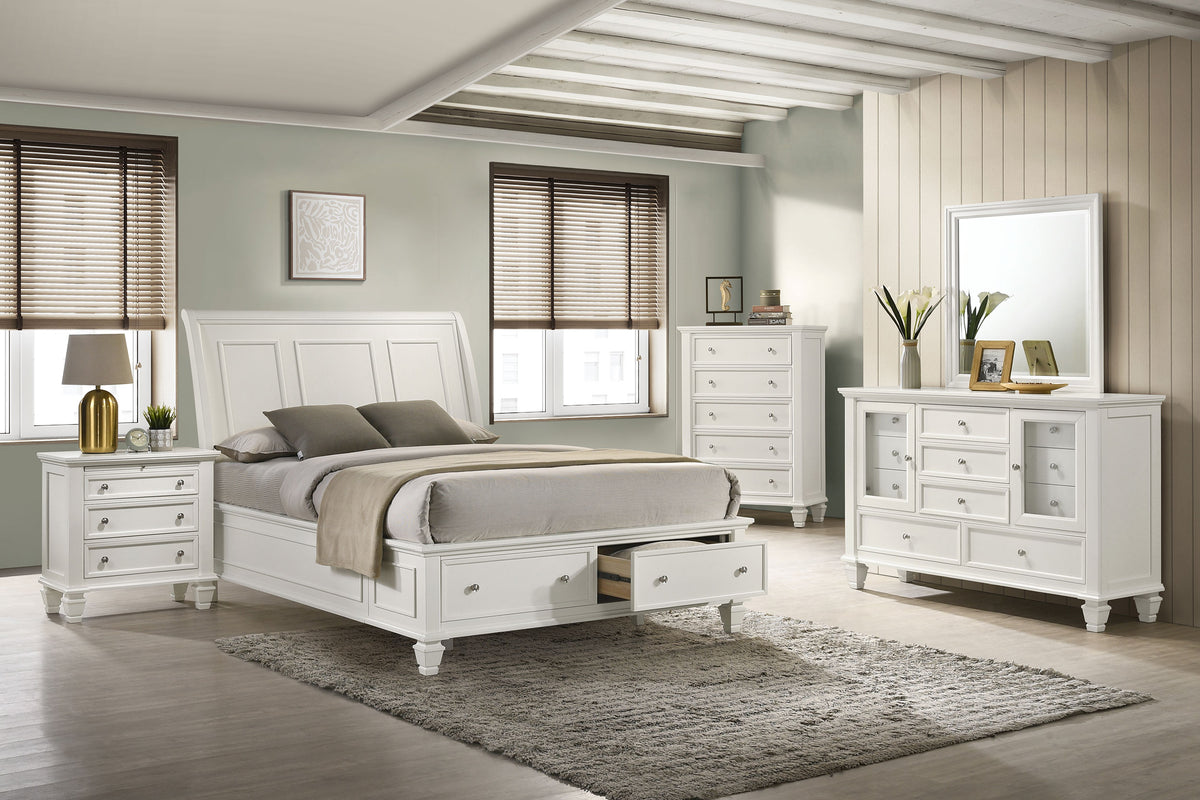 Sandy Beach Wood Storage Panel Bed Cream White - Eastern King