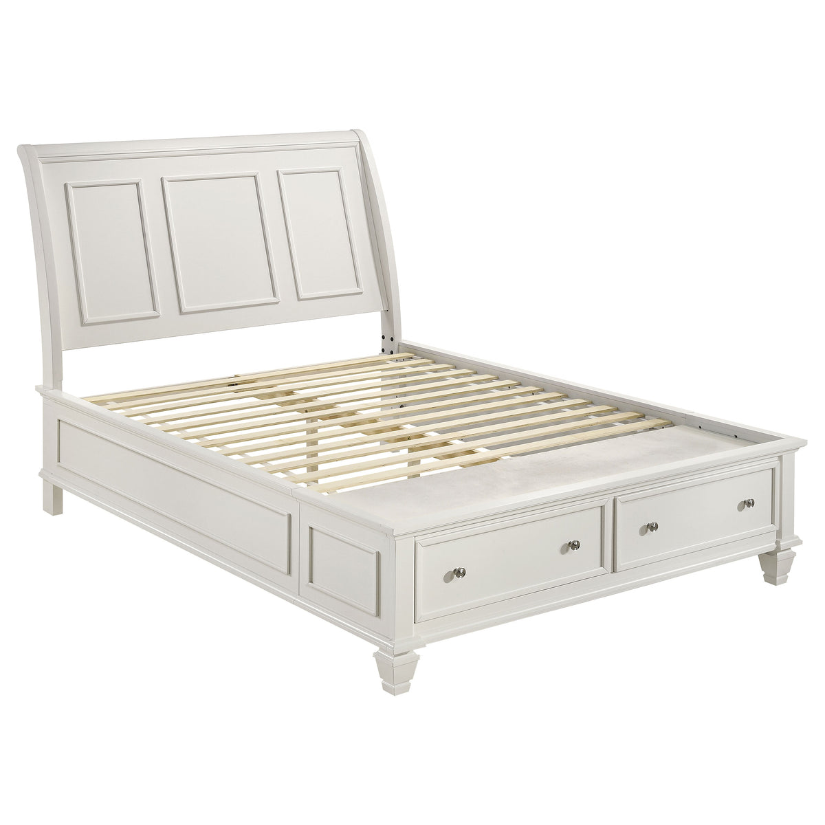 Sandy Beach 5-piece Bedroom Set Cream White with Wood Storage Panel Bed - Queen