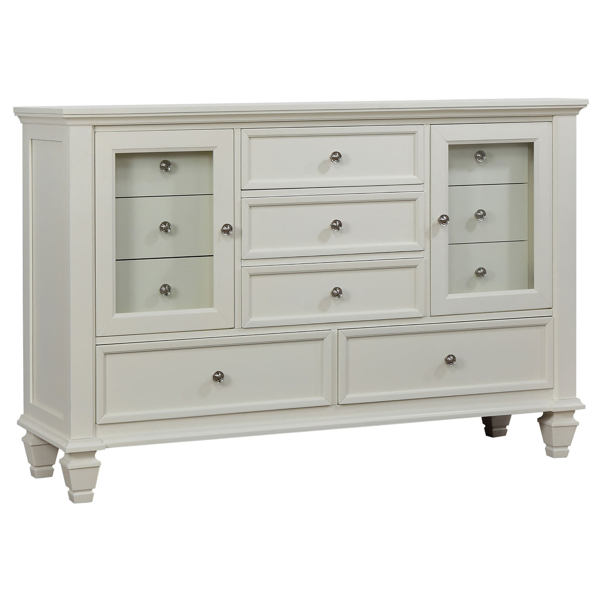 Sandy Beach 5-piece Bedroom Set Cream White with Wood Storage Panel Bed - Queen