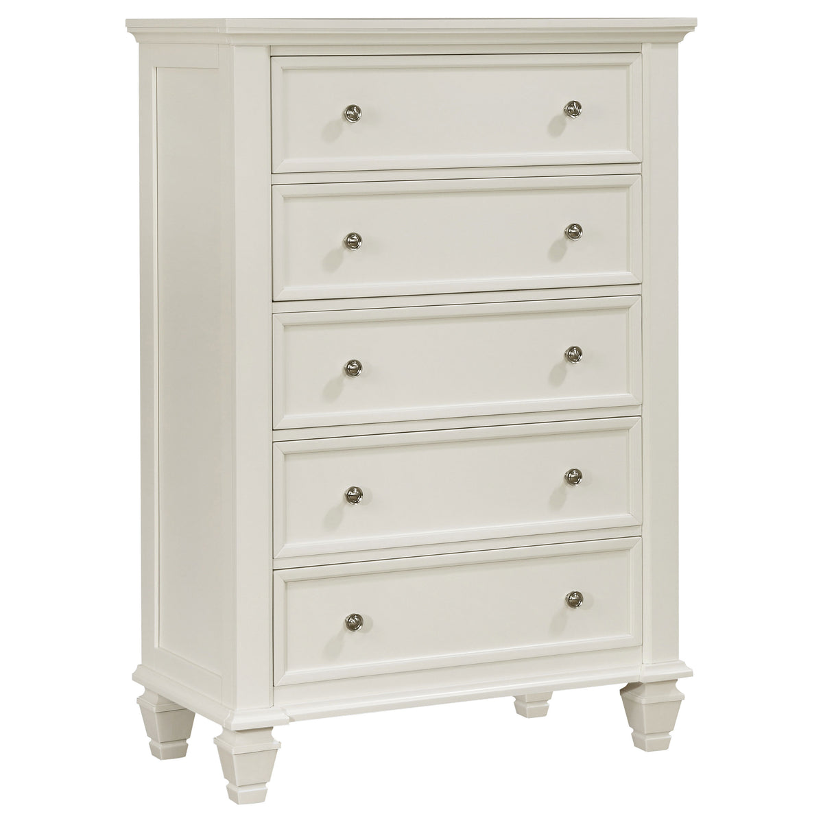 Sandy Beach 5-piece Bedroom Set Cream White with Wood Storage Panel Bed - Queen