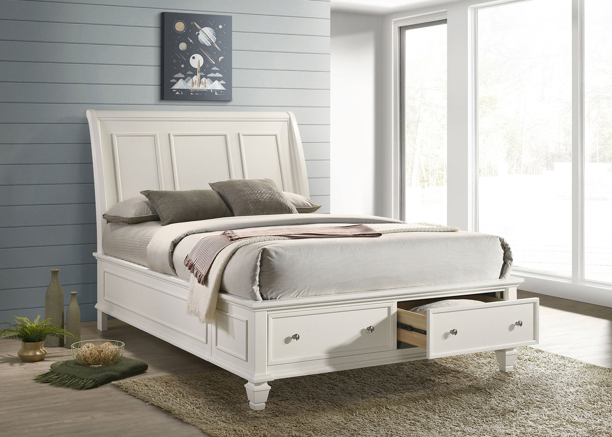 Sandy Beach Wood Storage Panel Bed Cream White - Queen