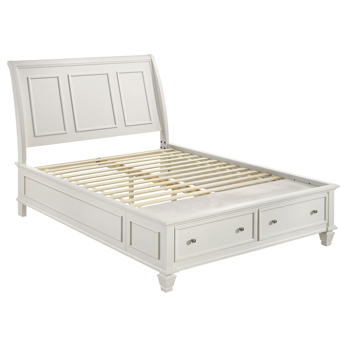 Sandy Beach Wood Storage Panel Bed Cream White - Queen