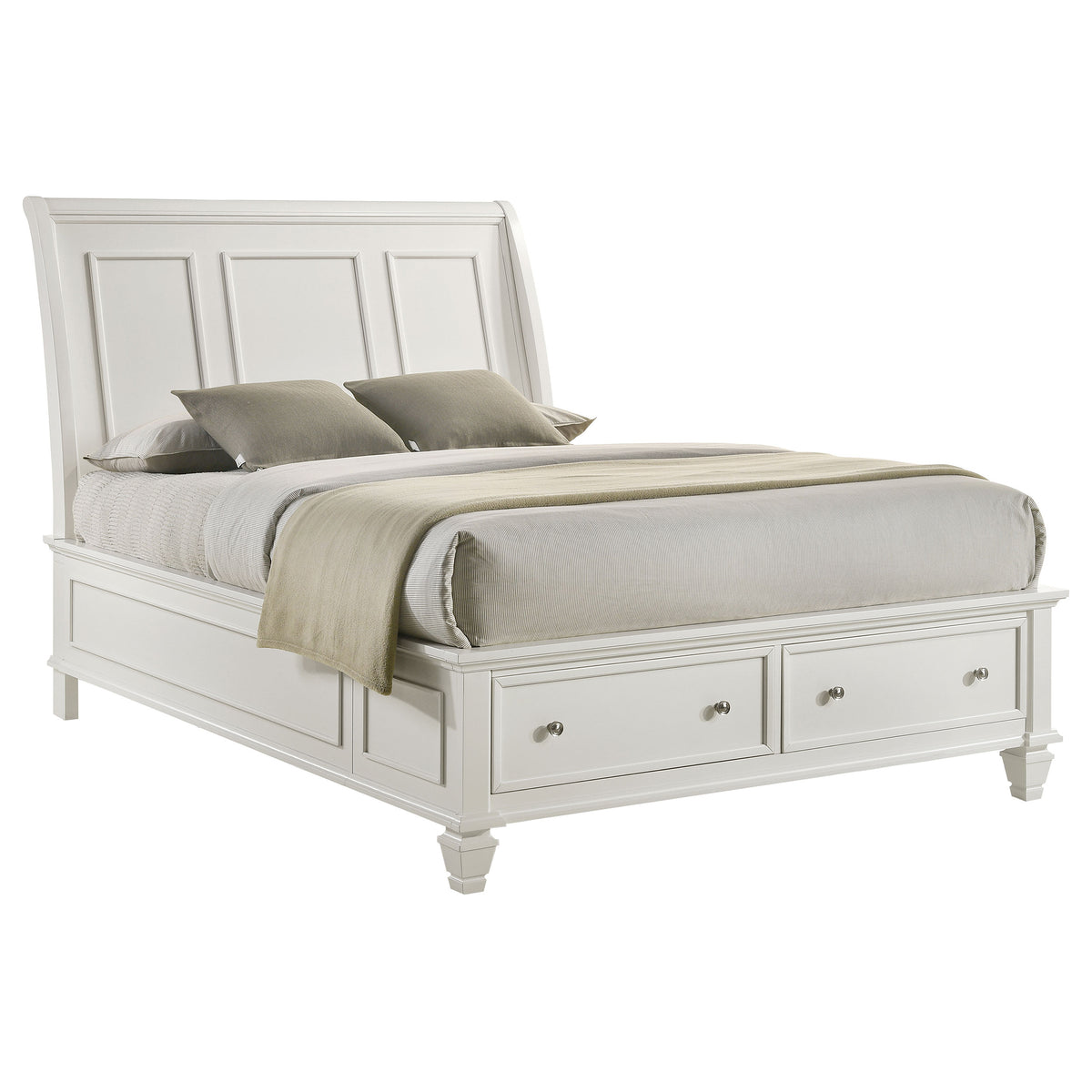 Sandy Beach Wood Storage Panel Bed Cream White - Queen