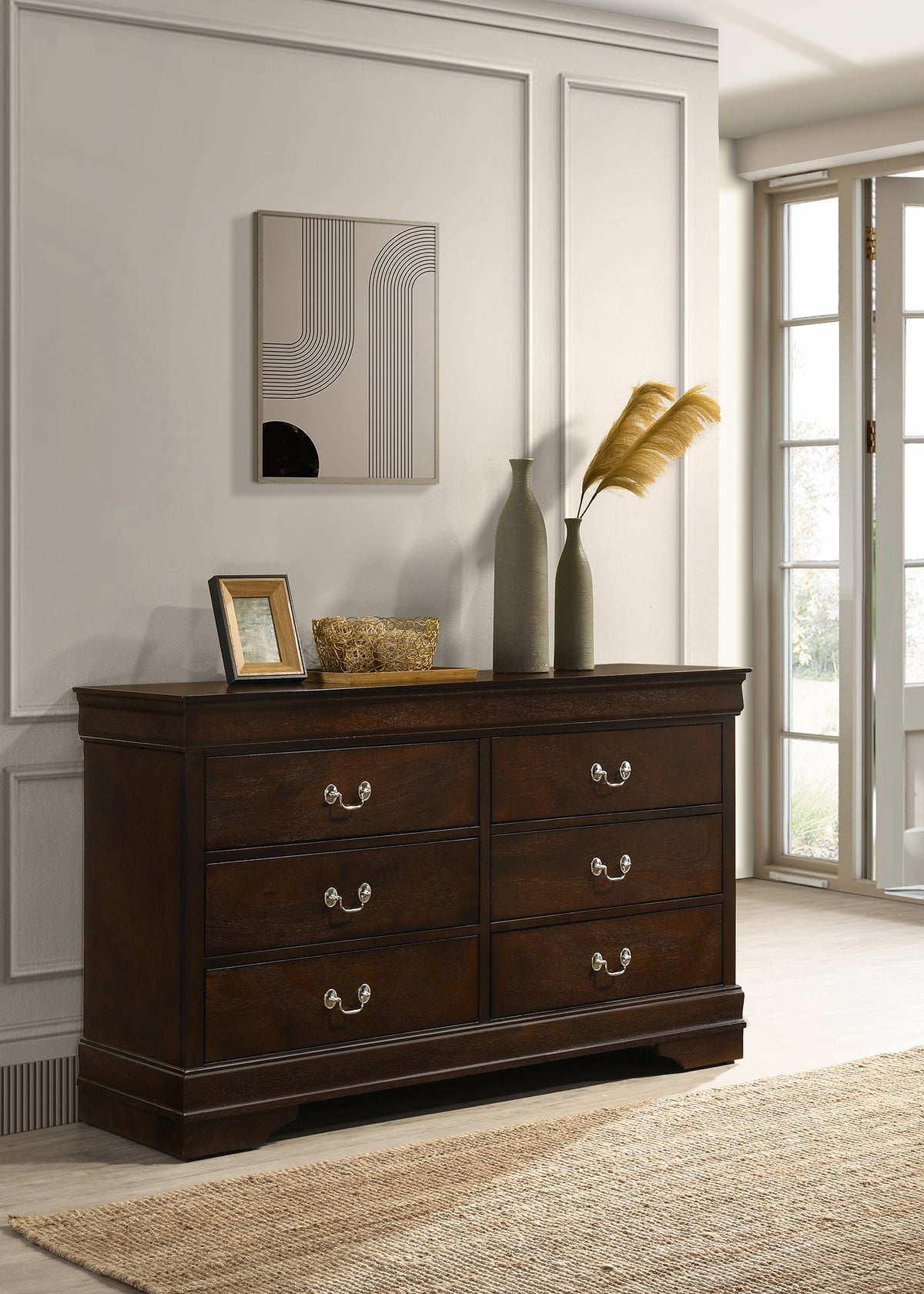 Louis Philippe 6-drawer Dresser - Cappuccino, Without Mirror