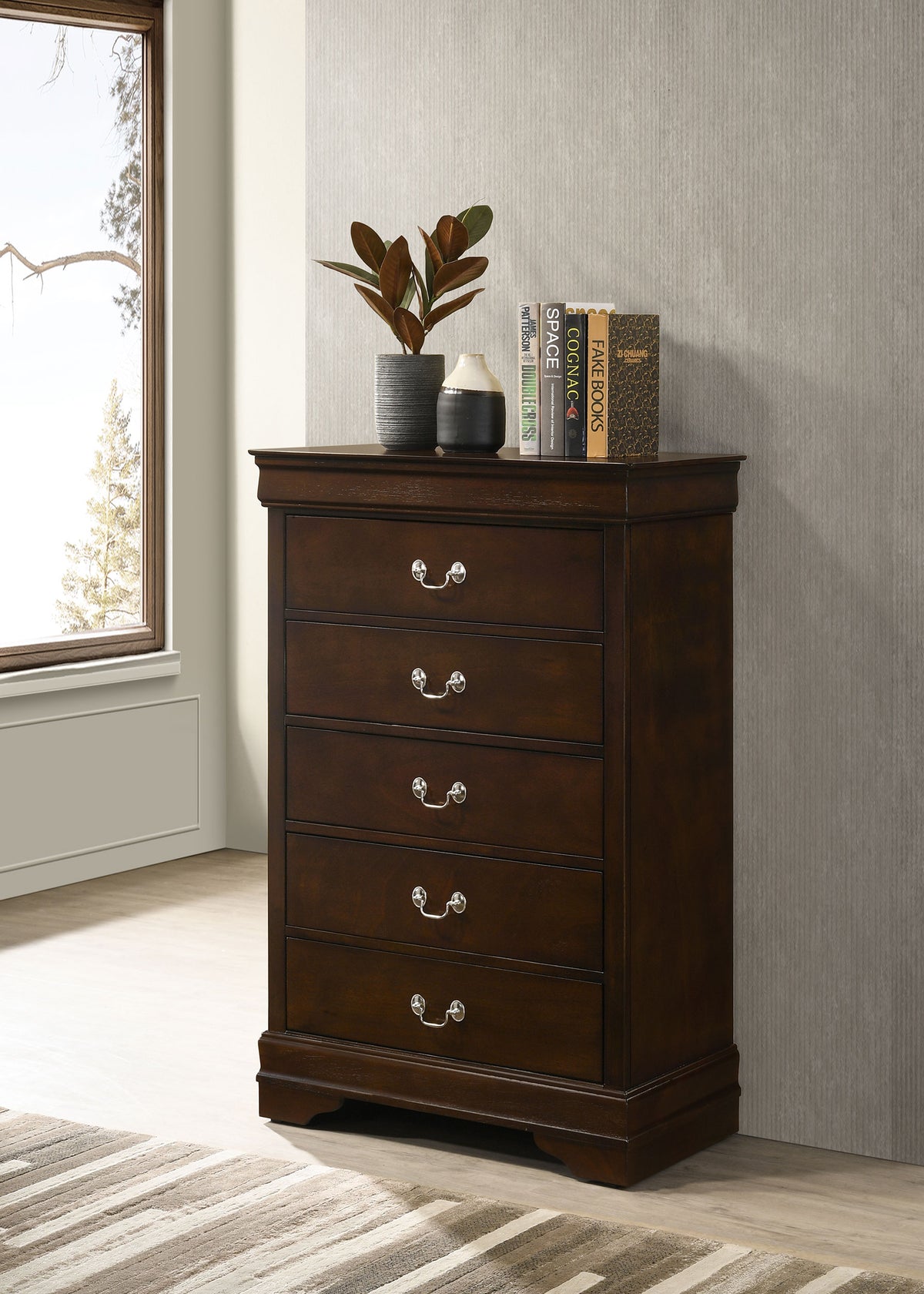 Louis Philippe 5-drawer Bedroom Chest - Cappuccino
