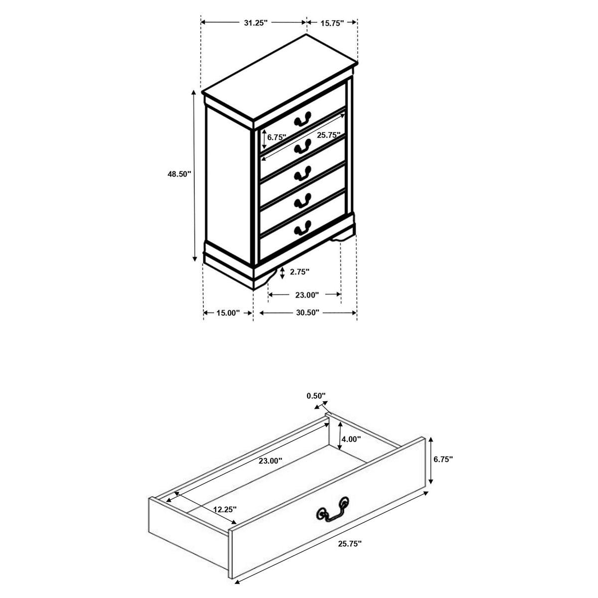 Louis Philippe 5-drawer Bedroom Chest - Cappuccino
