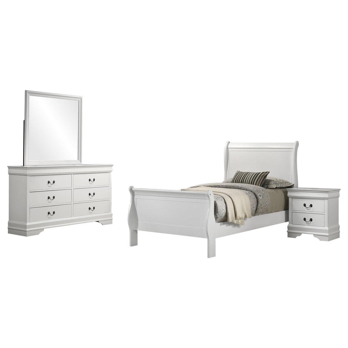 Louis Philippe 4-piece Bedroom Set White - Twin