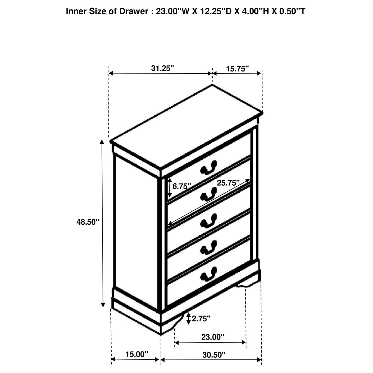 Louis Philippe 5-drawer Bedroom Chest - White