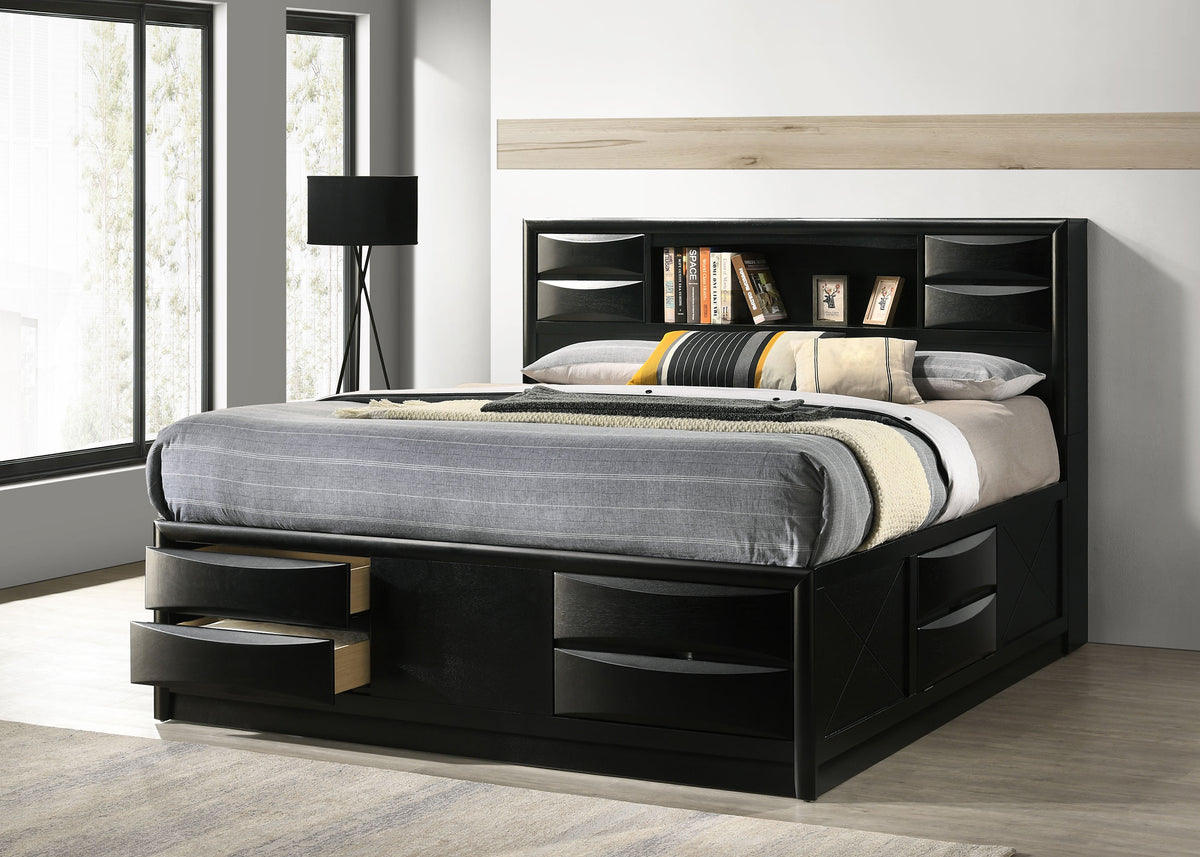 Briana Wood Storage Bookcase Bed Black - Eastern King