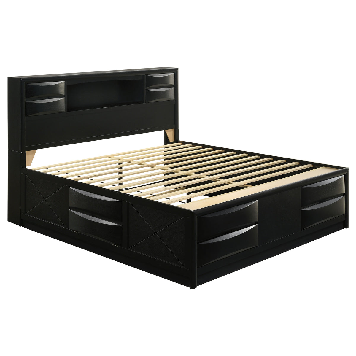 Briana Wood Storage Bookcase Bed Black - Eastern King