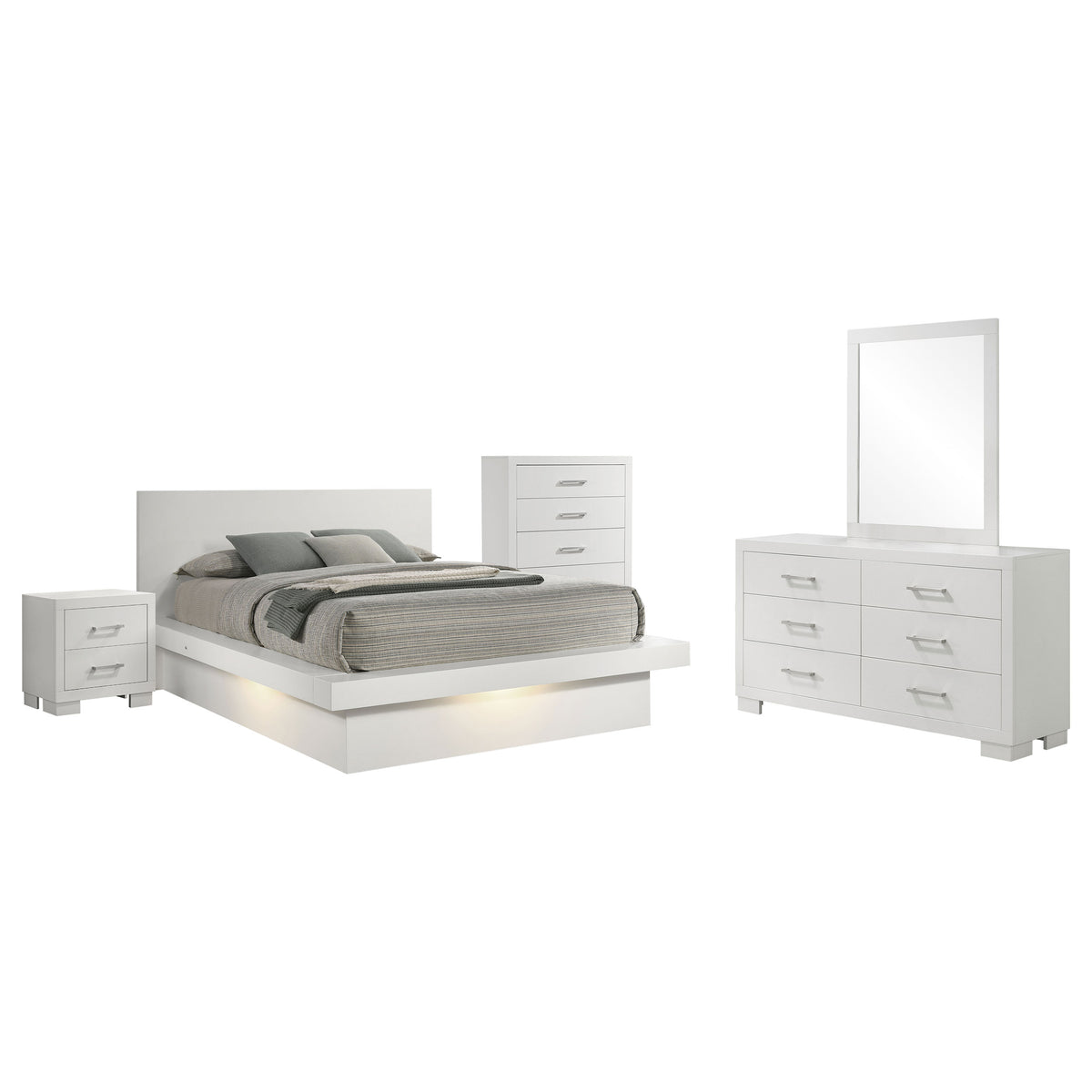 Jessica 5-piece LED Bedroom Set - Eastern King, Snow White
