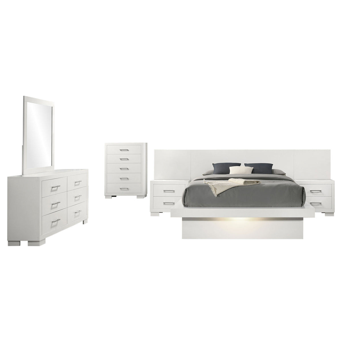 Jessica 6-piece LED Bedroom Set Snow White - Eastern King