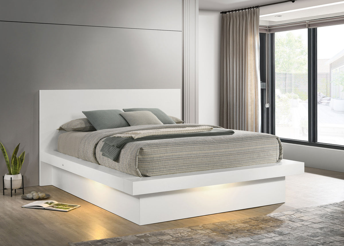 Jessica Wood LED Panel Bed - Eastern King, Snow White