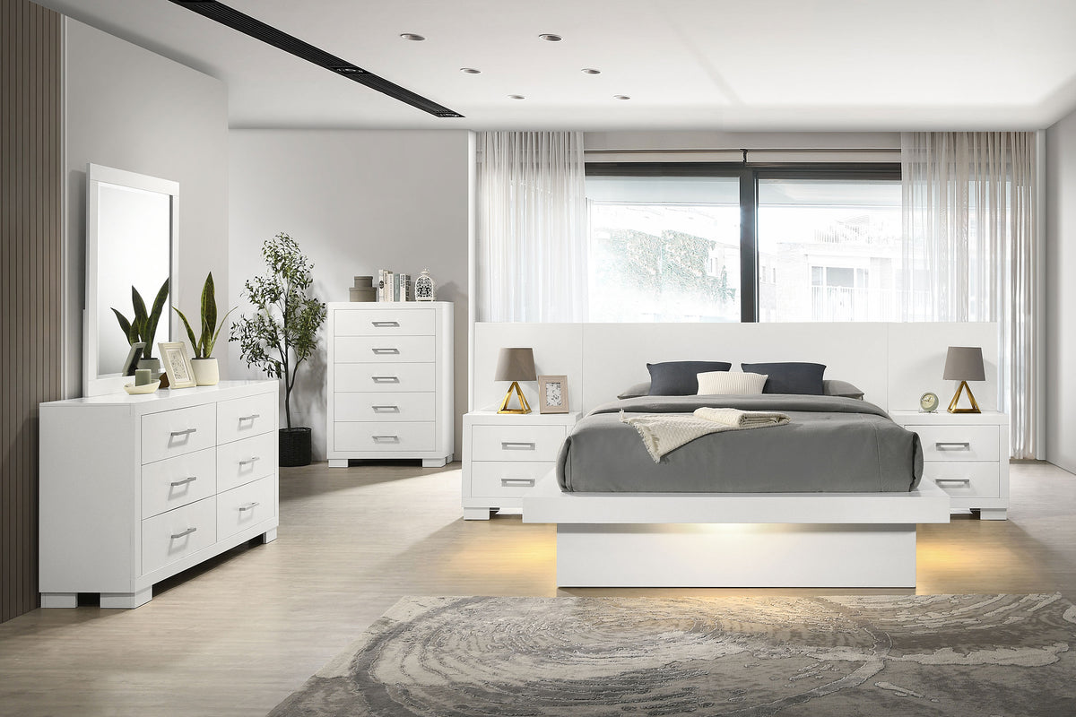 Jessica Wood LED Panel Bed - Queen, Snow White