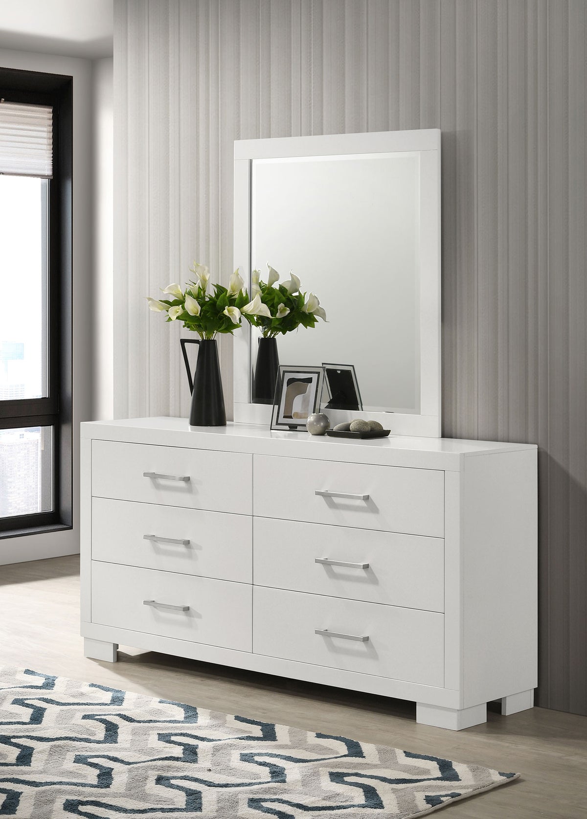 Jessica 6-drawer Dresser - Snow White, With Mirror