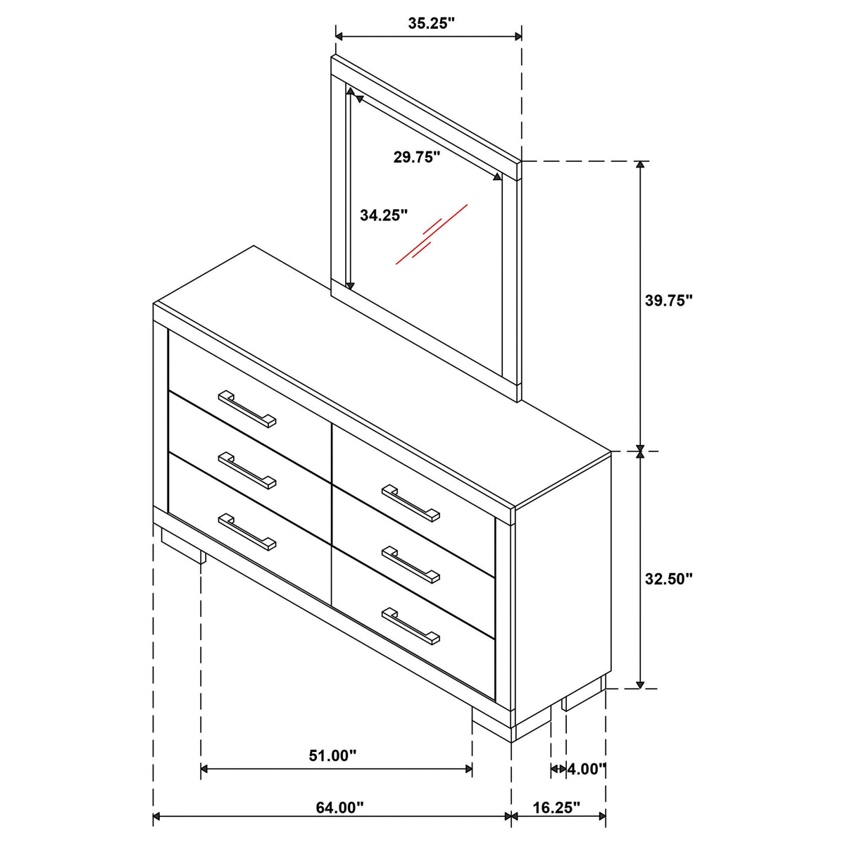 Jessica 6-drawer Dresser - Snow White, With Mirror