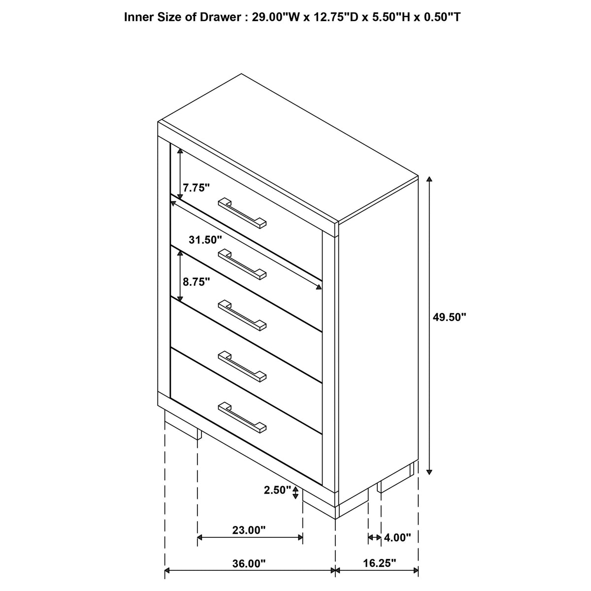 Jessica 5-drawer Bedroom Chest - Snow White