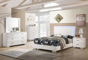Felicity 5-piece Bedroom Set White High Gloss with Wood LED Panel Bed and Dresser Mirror - Full